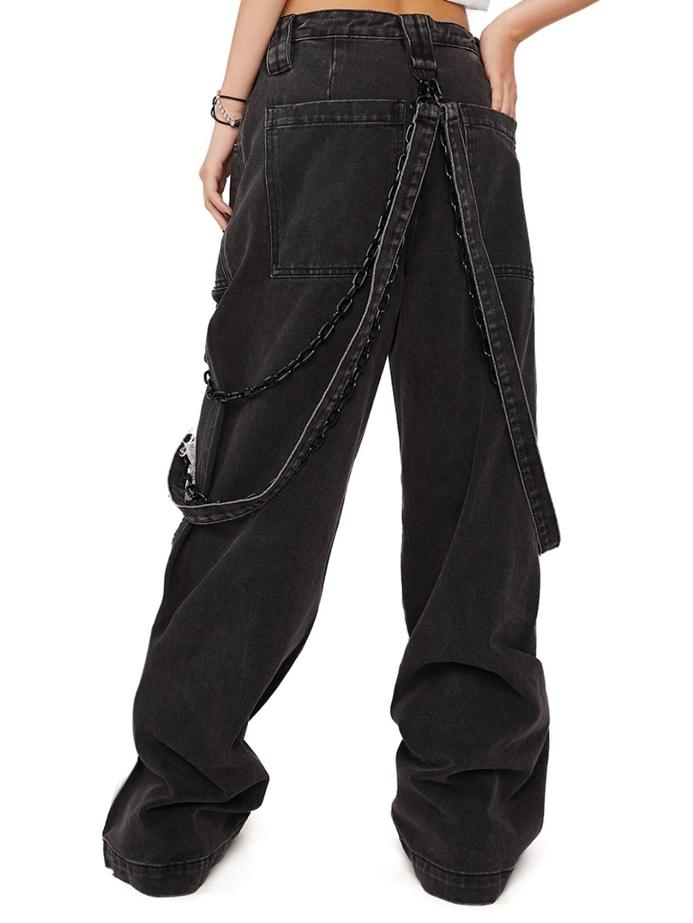Dolls Kill Black Wide-Leg Patchwork Jeans with Jason Friday the 13th - Picture 2 of 2